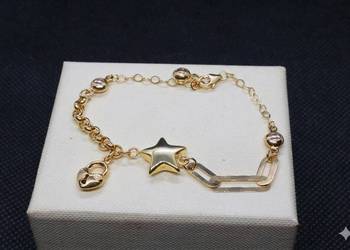 ŁADNA ZŁOTA BRANSOLETKA "GWIAZDKA KŁÓDKA" Z CYRKONIAM