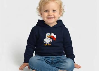 Ekologiczna patriotyczna bluza z kapturem dla dzieci Orzełek z flagą Polski