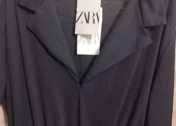 (40/L) ZARA/Czarna sukienka z Madrytu z kołnierzykiem i mankietami/NOWA