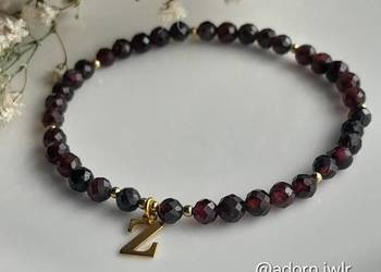 Kamienie naturalne Granat Personalizowana Bransoletka Inicjał Srebro pozłac