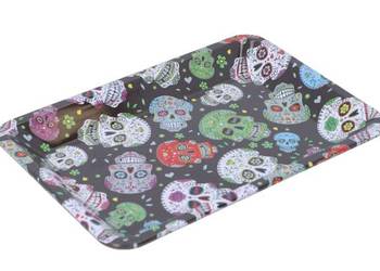 Taca Metalowa do Kręcenia Papierosów z Kolorowymi Czaszkami 18x12,6 cm