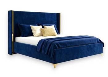 Niebieskie Łóżko podwójne LORI 140x200 GRANAT + ZŁOTO z pojemnikiem