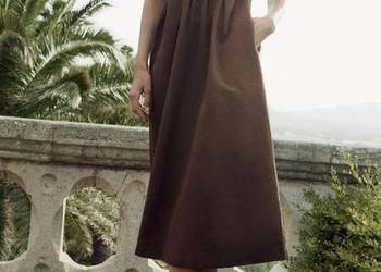 Sukienka midi z zakładkami i kieszeniami brązowa Zara XL