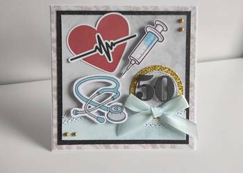 Kartka ręcznie robiona na urodziny medyczna dla pielegniarki