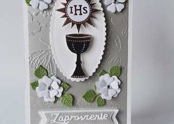 Zaproszenia Komunia Uniwersalne Kielich Słoneczko W Kwiatach B6 Srebro – Bi