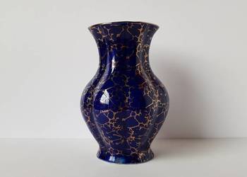 Kobaltowo złoty porcelitowy wazon / wazonik Chodzież, porcelit PRL