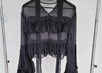 Czarna bluzka koszula z falbanami prześwitująca H&M Edition