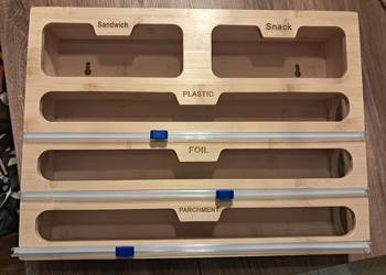 nowy bambusowy organizer z nożykami do kuchni na papier, folię itp. wym. 40