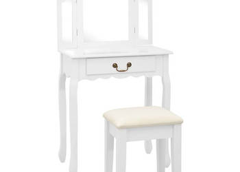 Toaletka ze stołkiem biała 65x36x128 cm drewno paulowni MDF WM-289334