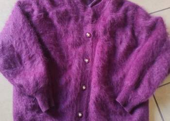 Sweter 80 wełna angora purpurowy oversize