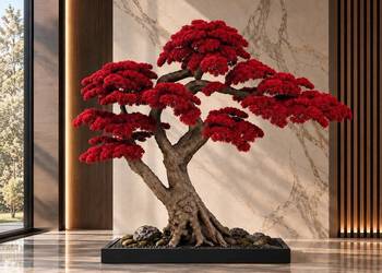 Czerwone sztuczne drzewko bonsai 150 × 200 cm - dekoracja premium
