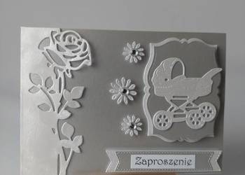 ZAPROSZENIA CHRZEST ŚWIĘTY WÓŻEK RÓŻA C6 SREBRO