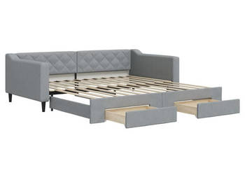 Sofa rozsuwana z szufladami jasnoszara tkanina 100x200 cm WM-3197467