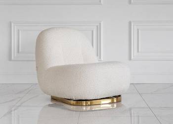 Designerski Fotel Obrotowy LONDON – Beżowe Boucle, Nowoczesny Styl