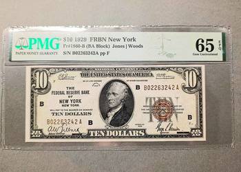 USA 10 Dolarów 1929 r New York PMG 65 EPQ , BARDZO WYSOKA NOTA