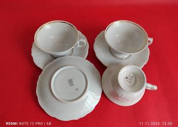 Filiżanki Wawel, porcelana z sygnaturami, 3 kpt., PRL, vintage