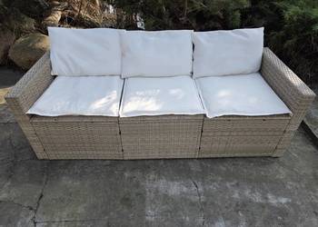 Sofa ogrodowa z poduszkami, 3-osobowa, beżowa, technorattan 176cm