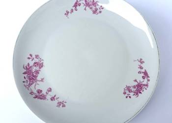 Ćmielów okrągły półmisek talerz różowy wzór kwiatowy sygnowany design lata