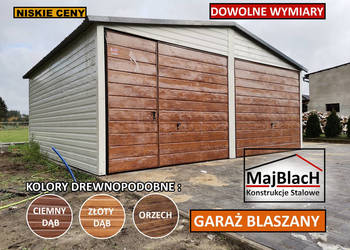 Garaż Blaszany - Biały + ZŁOTY DĄB  - Garaże Blaszane – Maj-BlacH