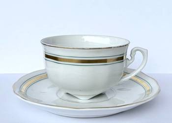 Stara filiżanka Ćmielów lata 50 - 60 złocenia zielone linie Mid-Century Mod