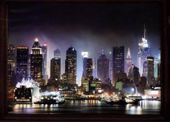 Obraz dekoracyjny „Nocny Manhattan” – panorama miasta w drewnianej ramie 26
