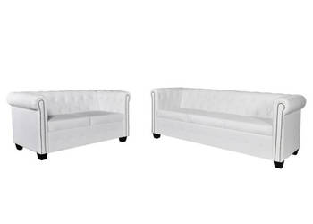 Zestaw sof typu Chesterfield: 2- i 3-osobowa eko-skóra białe WM-272250