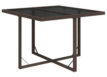 Stół ogrodowy brązowy 109x107x74 cm polirattan i szkło WM-316788