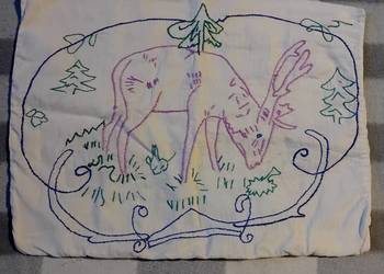 Poszewka na poduszkę typu jasiek, ręcznie haftowana , lata 40-e/50-e.