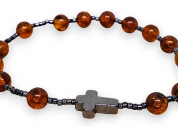 Bransoletka różaniec, dziesiątka różańca z bursztynu, BURSZTYN #1452