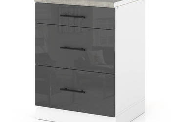 Szafka Kuchenna Stojąca Z Blatem 3 Szuflady 60cm Spremium Szary Połysk