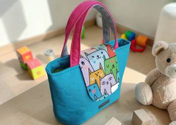 Niebieska Torebka Koszyk w KOTKI handmade