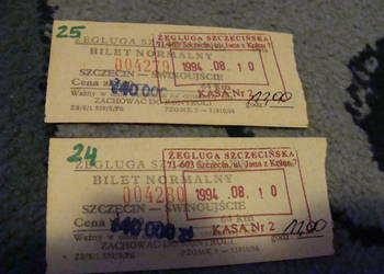 bilety stare żegluga szczecińska kolekcje z 1994 roku