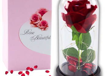 Wieczna Róża w Kopule 1 róża z Oświetleniem LED prezent Dzień Kobiet