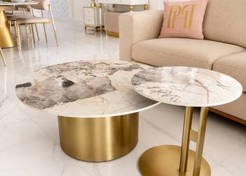 Designerski Nowoczesny stolik kawowy złoty we włoskim stylu TWEEN GOLD
