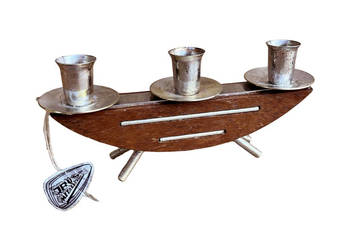 Stylowy mid‑century modern świecznik JRUS‑Metall drewno+metal Niemcy lata 5