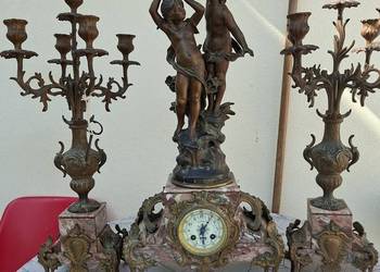 Kominkowy zegar francuski plus dwa kandelabry