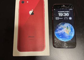 iPhone 8 64GB RED | Zbita szyba przód/tył | Pudełko | Uszkodzony
