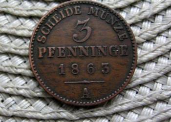 Niemcy ( Prusy ) 3 pfennigi 1865r - A - Ładna