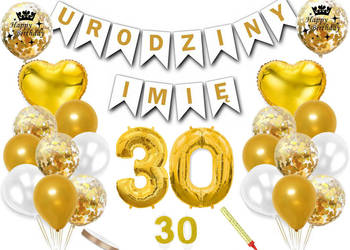 Zestaw dekoracji na 30 urodziny baner + imię balony