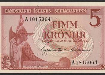 ISLANDIA 5 KORON 1957 - STAN BANKOWY UNC