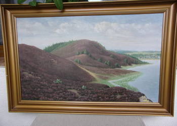 Stary duży obraz olej " WRZOSOWISKA w IRLANDII " 100x66cm