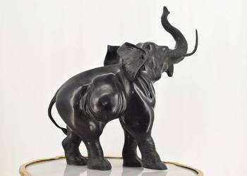 Stojący Czarny Słoń - Słonik Na Szczęście - Figura Rzeźba z Brązu - Prezent