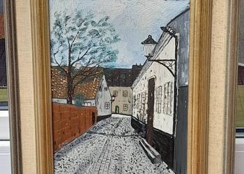 Uliczka, obraz olejny, deska, sygnowany