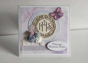 Kartka w pudełku ręcznie robiona na Komunię Świętą