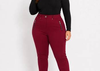 Spodnie damskie MiR proste z zamkami r. 42 bordo pas 80-94cm