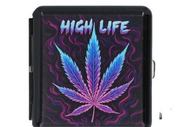 Metalowa Papierośnica z Nadrukiem Liścia Marihuany HIGH LIFE