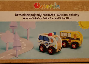 Zestaw zabawek Elefun Drewniane pojazdy radiowóz i autobus szkolny
