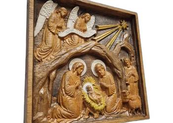 Ręcznie malowana płaskorzeźba Szopka Bożonarodzeniowa – Prezent pod choinkę