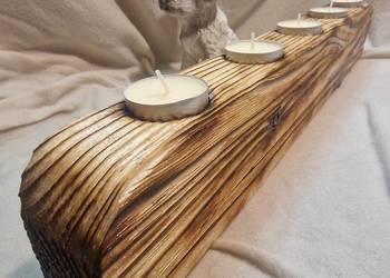 Świecznik świerkowy opalany Shou Sugi Ban, naturalny, Inga No. 1