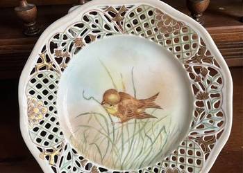 Talerzyk do powieszenia, z ptaszkiem. Ażur. Ręcznie malowany